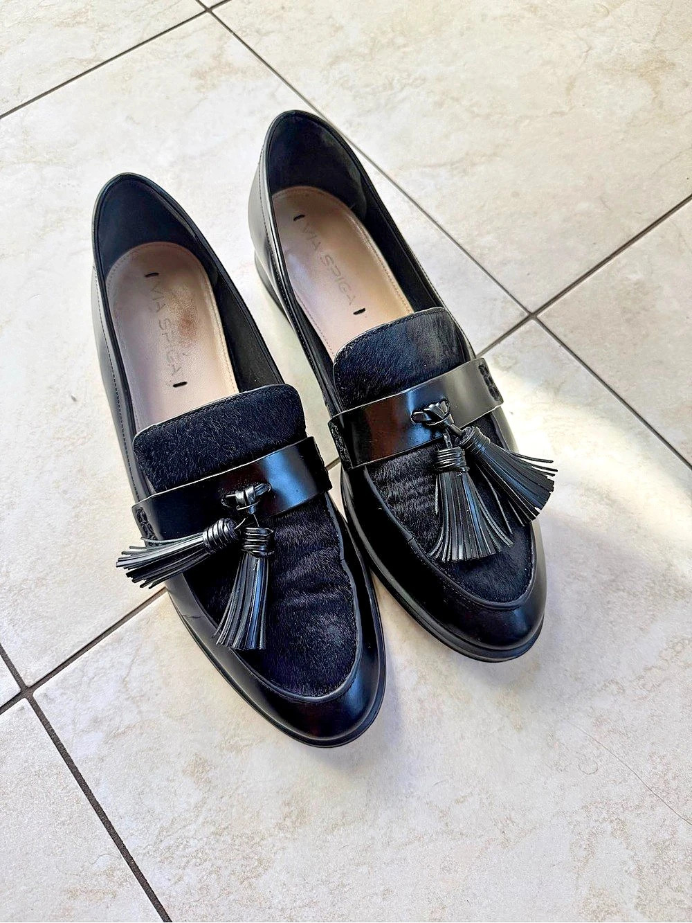 Via Spiga Black Tassel Loafers